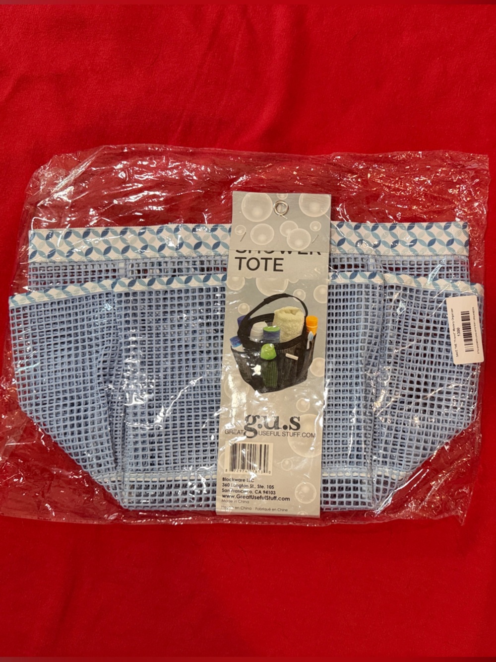 College Students: Bed Bath & Beyond Light Blue Mesh Tote with Patterned Trim